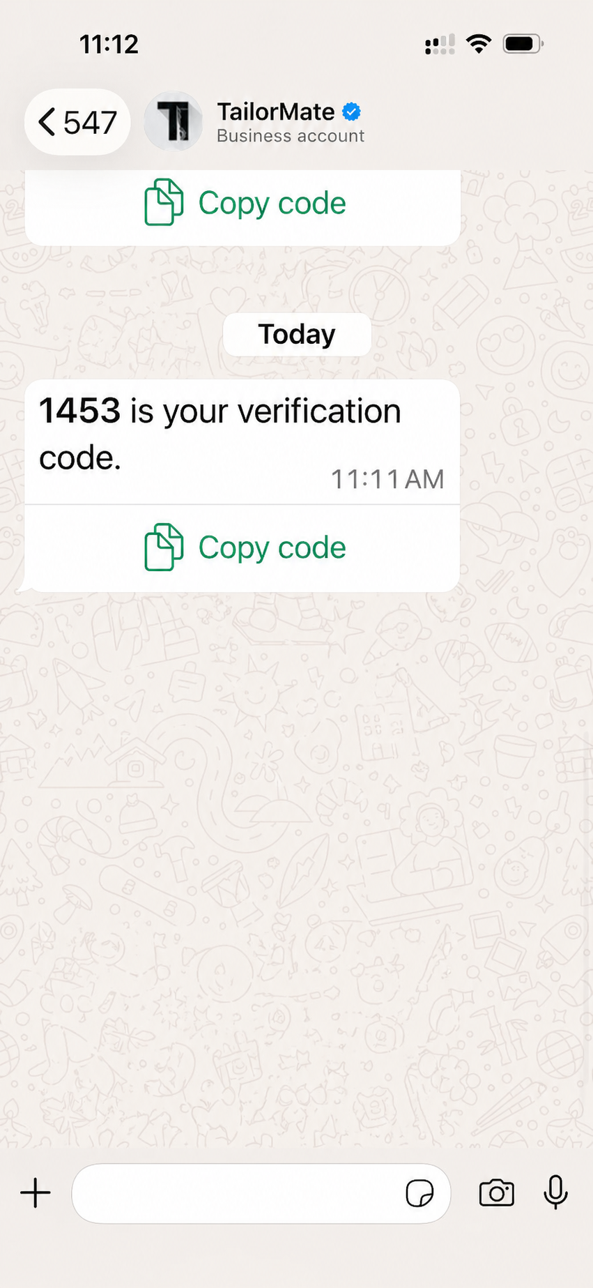 OTP received on WhatsApp