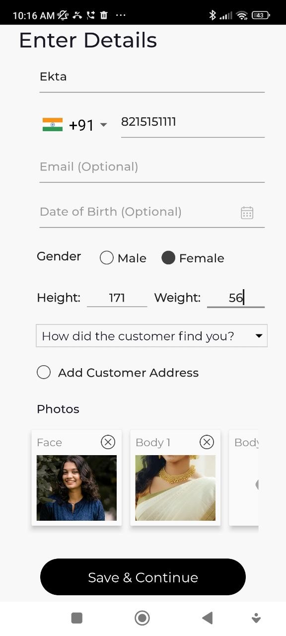 Enter customer details
