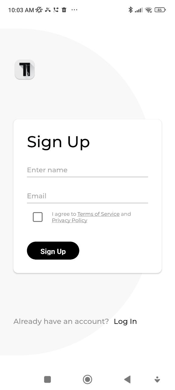 Sign up screen