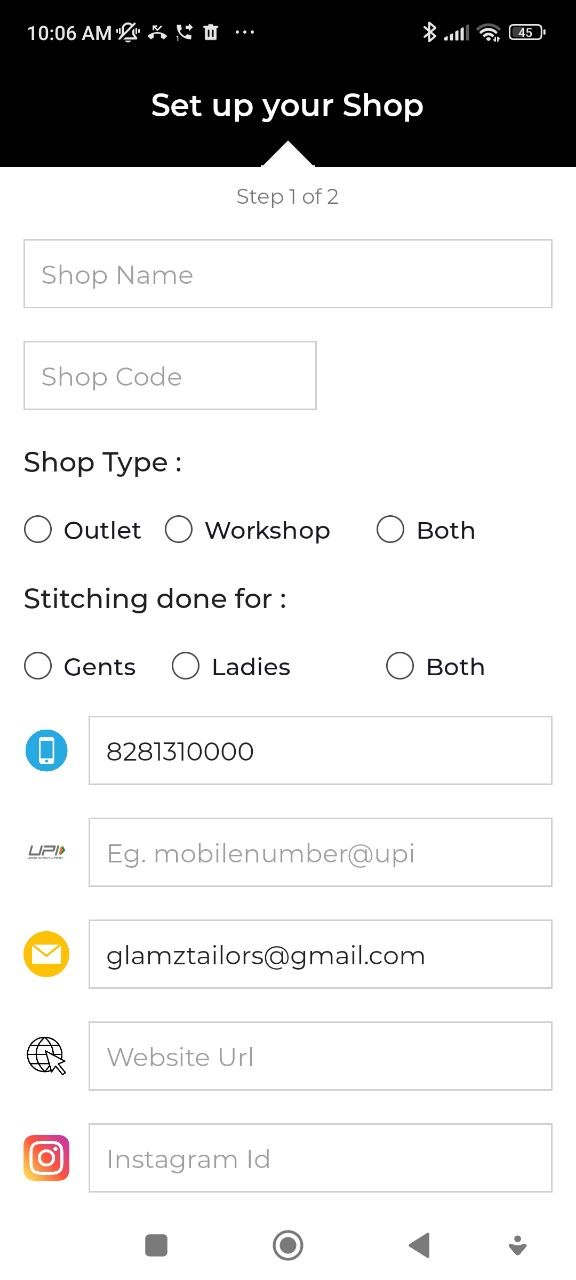 Shop profile - contact details